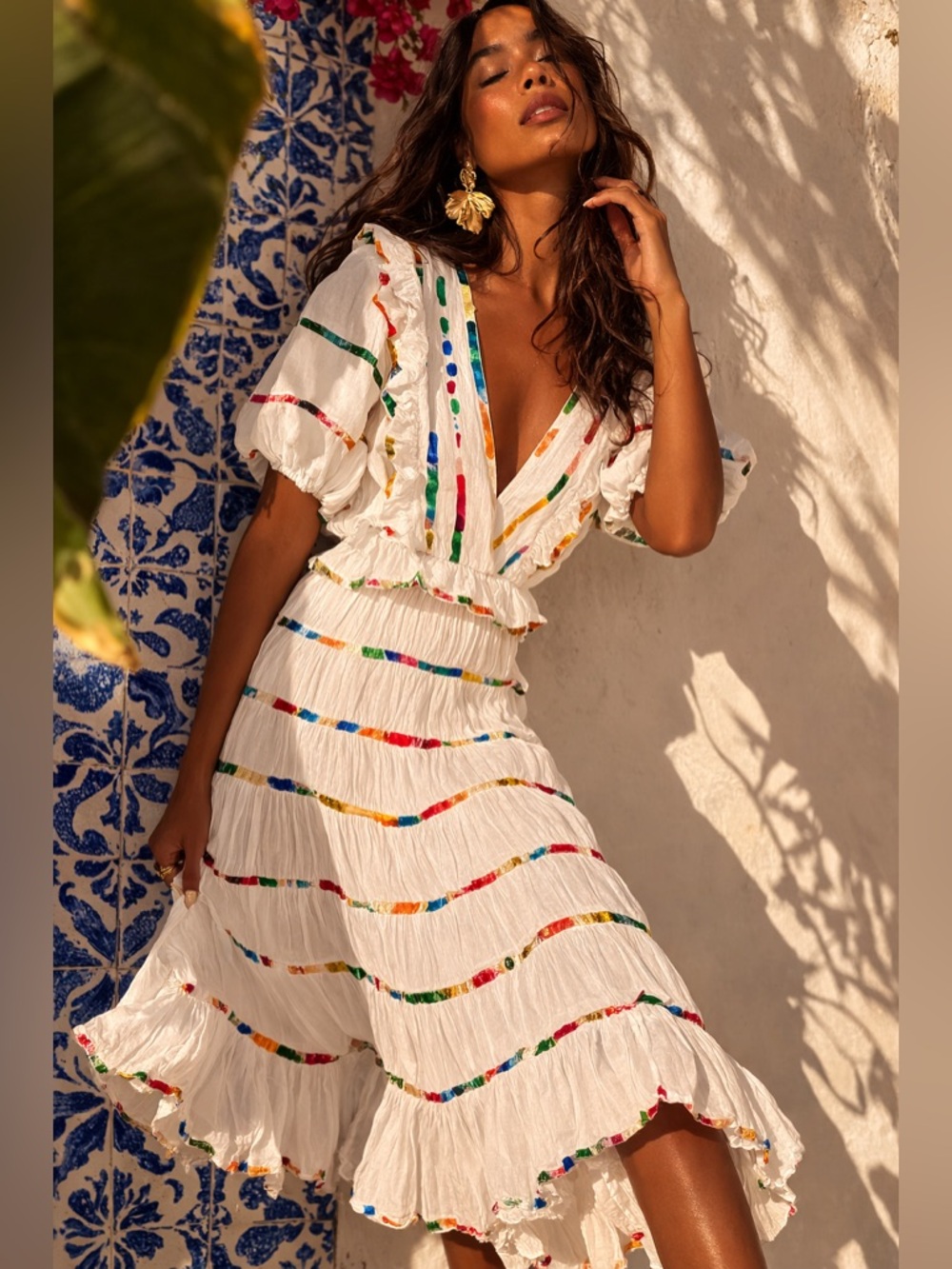 Farm Rio Mixed Off White Print Midi Dress Size Large Brand New With Tags - Picture 10 of 12